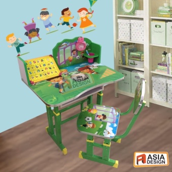BH ชุดโต๊ะเด็ก+เก้าอี้เด็ก ปรับระดับ ลายการ์ตูน สีเขียว