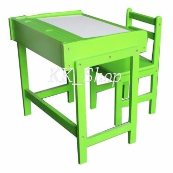 KK_Shop ชุดโต๊ะ+เก้าอี้นั่งเรียนเขียนอ่าน ไม้ยางพารา - สีเขียว