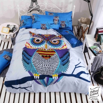 Pillow Land ผ้าปูที่นอน ชุดผ้านวม เกรด A 6 ฟุต 6 ชิ้น - นกฮูก 101