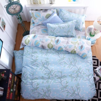 Sweet Kip ชุดผ้าปูที่นอน 6 ฟุต พร้อมผ้านวม 5 ชิ้น ลายกราฟฟิกใบไม้สีฟ้า