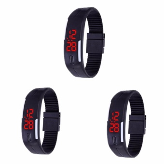 Poca Watch นาฬิกาข้อมือ LED สีดำ สายเรซิ่น กันน้ำได้ 3อ้น