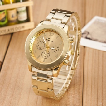 Geneva Stainless Steel Quartz Wrist Watch Three Dials-Gold