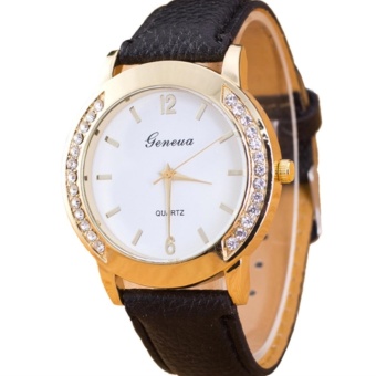 Geneva Watch นาฬิกาข้อมือแฟชั่นผู้หญิง สายหนังขอบเพชร สีดำ รุ่น WM0076