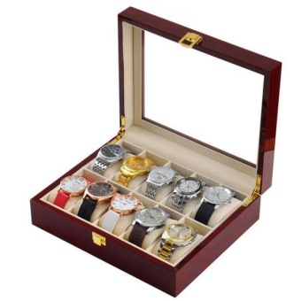 Fancybox กล่องนาฬิกาไม้ Luxury Design สำหรับนาฬิกา 10 เรือน (สีน้ำตาลแดง)