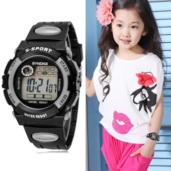 Multifunction Waterproof Child Boy Girl Sports Electronic Wrist Watch Grey - intl