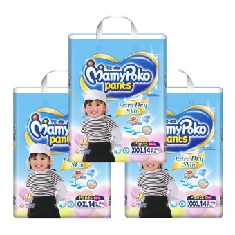 ขายยกลัง! Mamy Poko กางเกงผ้าอ้อม รุ่น Extra Dry Skin ไซส์ XXXLแพ็ค 4 รวม 56 ชิ้น (สำหรับเด็กหญิง)