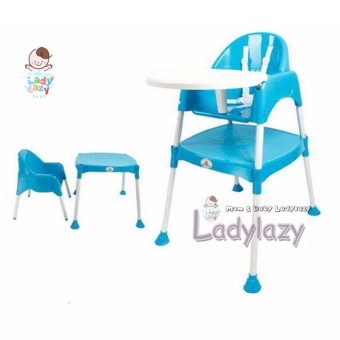 Ladylazy โต๊ะเก้าอี้กินข้าวเด็กทรงสูง 3in1 สีฟ้า
