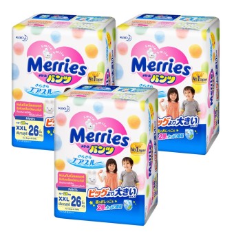 ขายยกลัง! Merries ผ้าอ้อมเมอร์รี่ส์ชนิดกางเกง ไซส์ XXL 26ชิ้น x 3 แพค (รวม 78 ชิ้น)