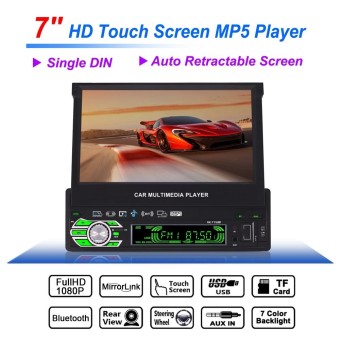 Universal 7 Inch 1 Din Bluetooth HD Touch Auto Retractable Screen Car Video Stereo Player Support Mirror Link / Aux In / Rear View Camera - intl